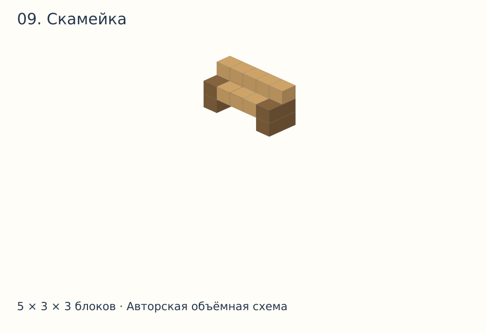Объёмная схема постройки в Майнкрафте: Скамейка