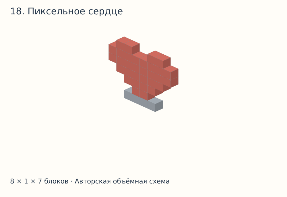 Объёмная схема постройки в Майнкрафте: Пиксельное сердце